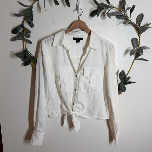 Sanctuary Tops - Sanctuary White Linen Tie Front Blouse
